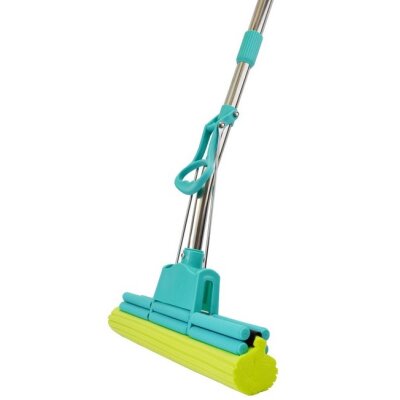 Mr. Fantastic® Profi Wischmop, Doppelwringer Mop mit Super Saugschwamm, 33 cm Wischbreite, Edelstahl Teleskopstiel bis 140 cm Länge
