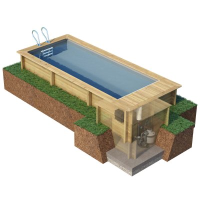 Holzpool Set New Jersey, Massivholz Pool 670 x 302 x 133 mit integrierter Abdeckung, Sandfilteranlage, Wrmepumpe