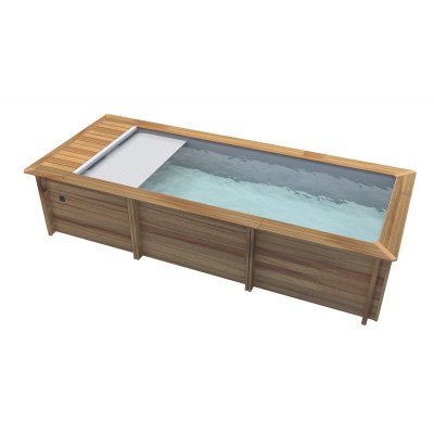 Holzpool Set New Jersey, Massivholz Pool 670 x 302 x 133 mit integrierter Abdeckung, Sandfilteranlage, Wrmepumpe