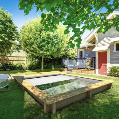 Sylt Holzpool Set, Massivholz Pool 422 x 355 x 133 mit integrierter Abdeckung, Sandfilteranlage, Wrmepumpe