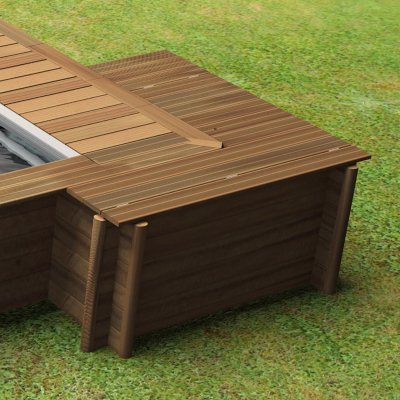 Sylt Holzpool Set, Massivholz Pool 422 x 355 x 133 mit integrierter Abdeckung, Sandfilteranlage, Wrmepumpe