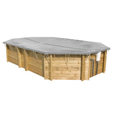 Holzpool Set Tropical Dream 450 Octo, Massivholz Pool 452 x 313 x 120 mit Skimmer, LED Beleuchtung, Badeleiter, Sandfilteranlage, Wrmepumpe und Abdeckung